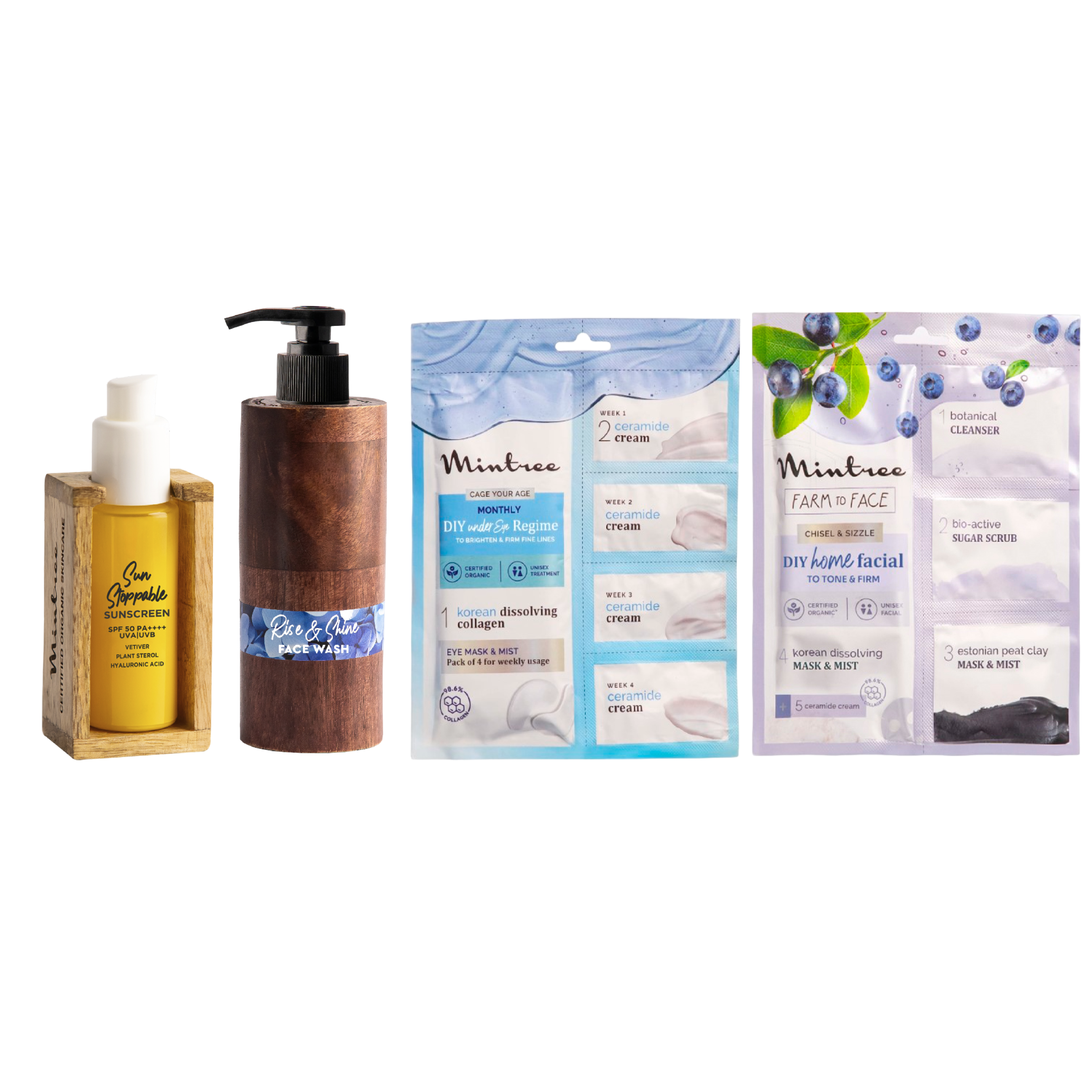 Blueberry DIY Home Facial, Under Eye Patch, Sunscreen & Face Wash