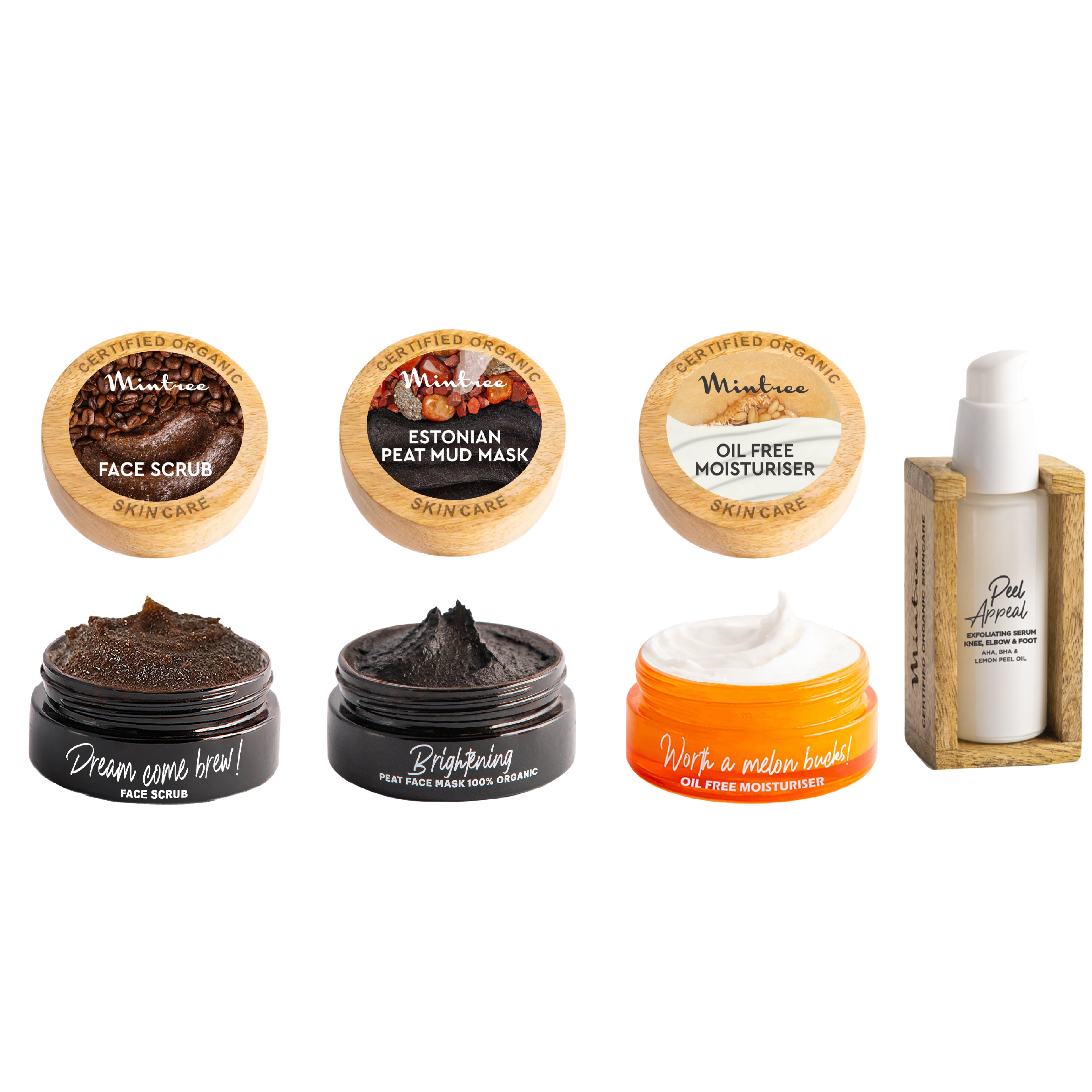 Coffee Face Scrub, Detan Peat Mask, Moisturizer & Peel Appeal