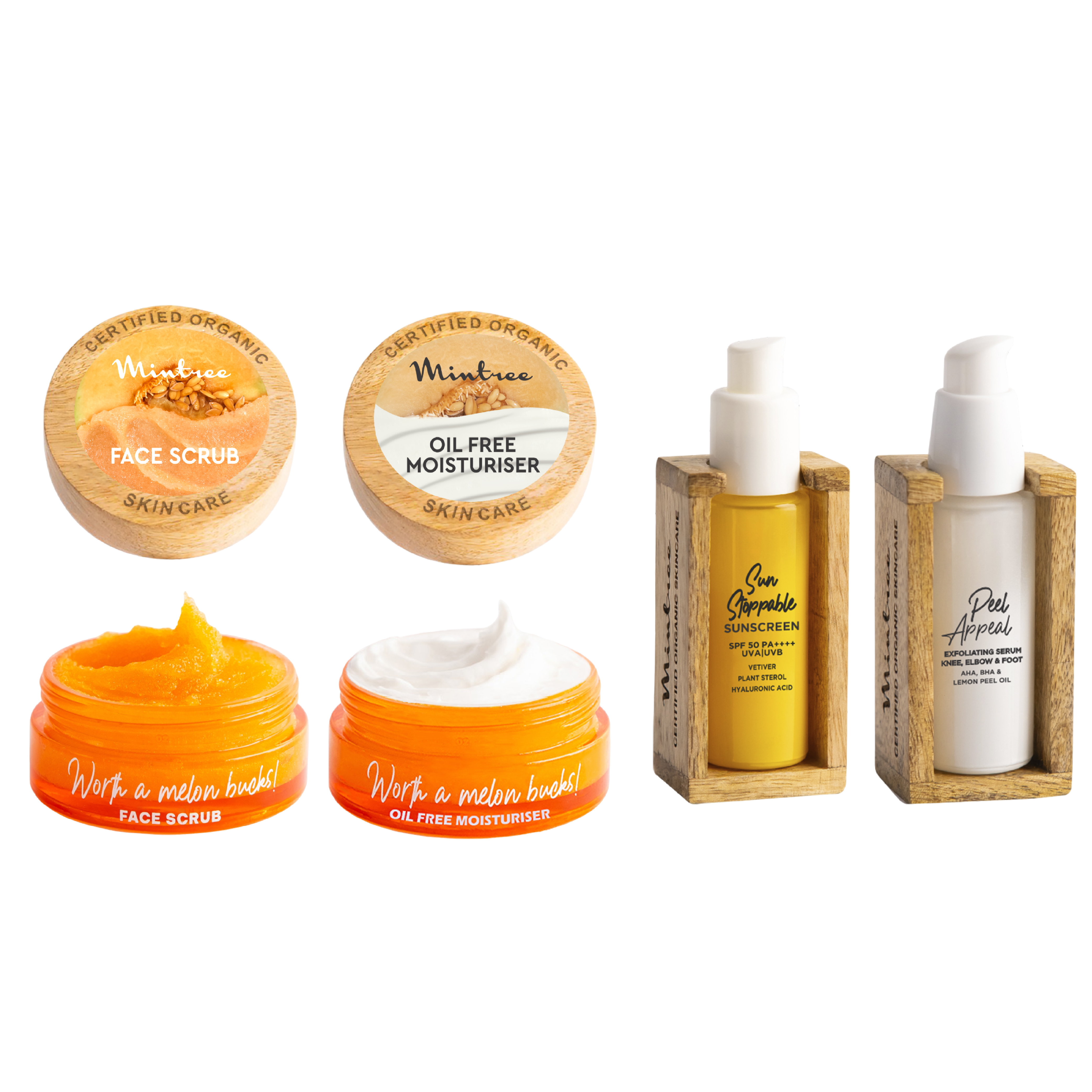 Melon Face Scrub, Moisturizer, Sunscreen & Peel Appeal