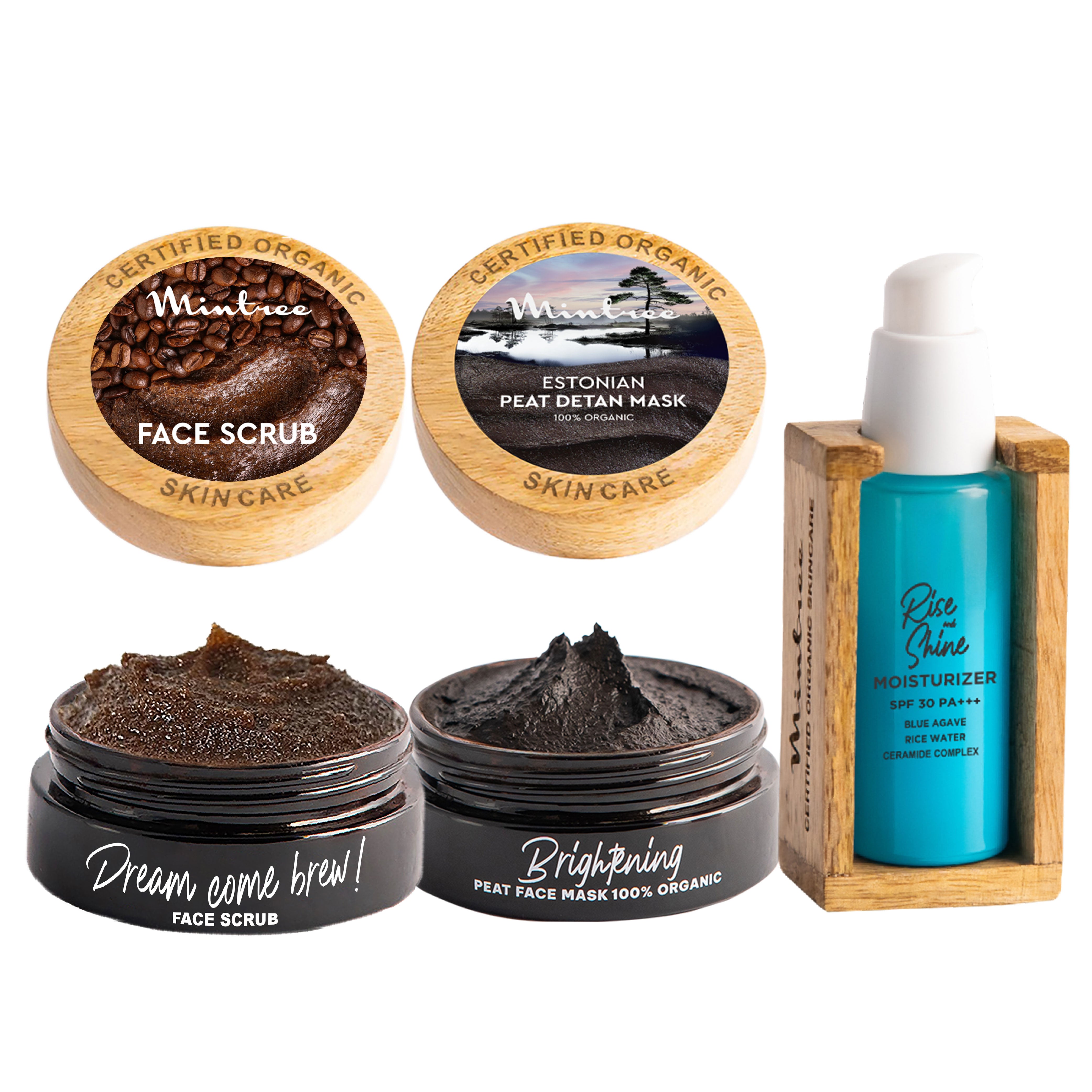 Coffee Face Scrub, Black Mask, Rise&Shine Moisturizer