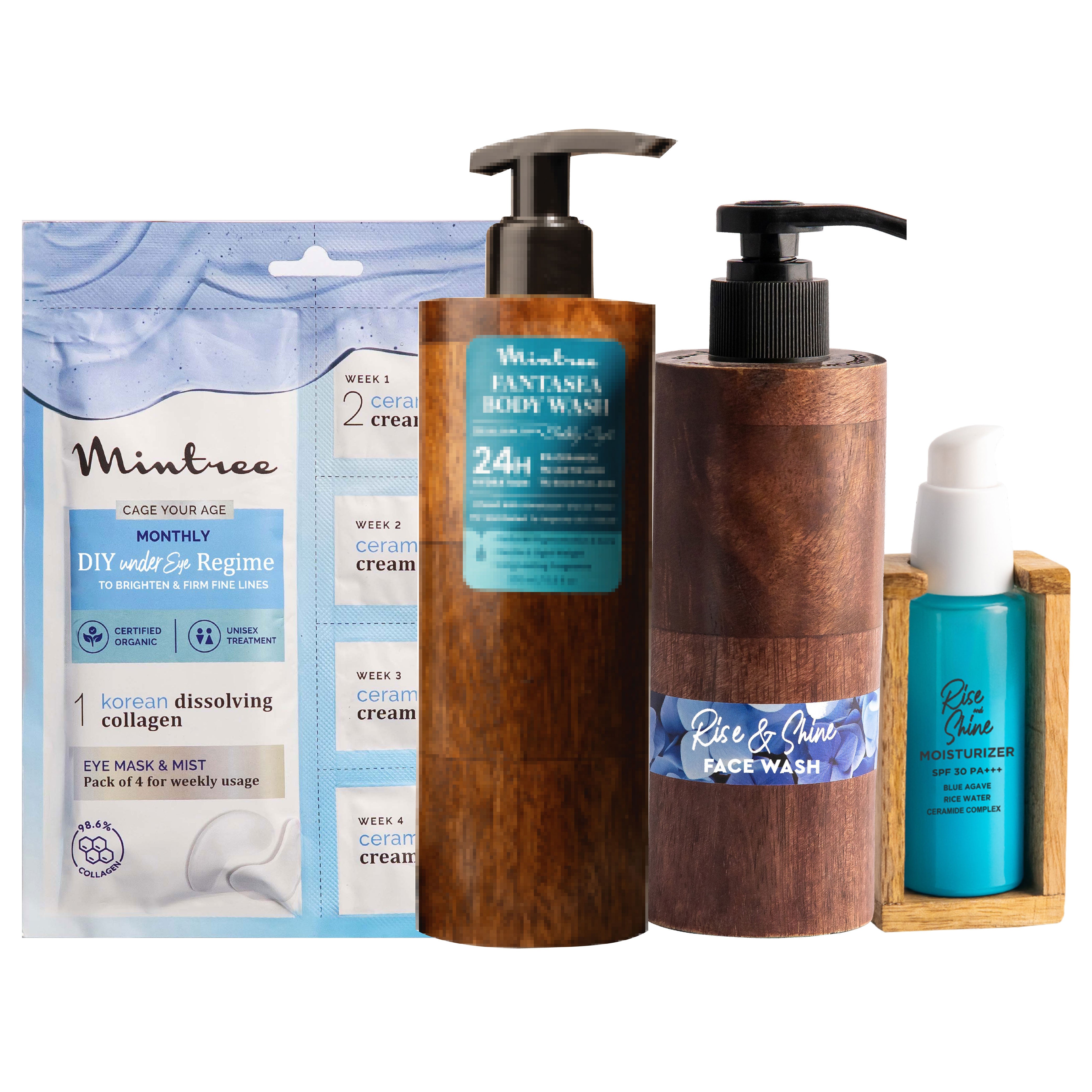 Collagen Mask, Fantasea Wash, Rise n Shine Face Wash & Moisturizer