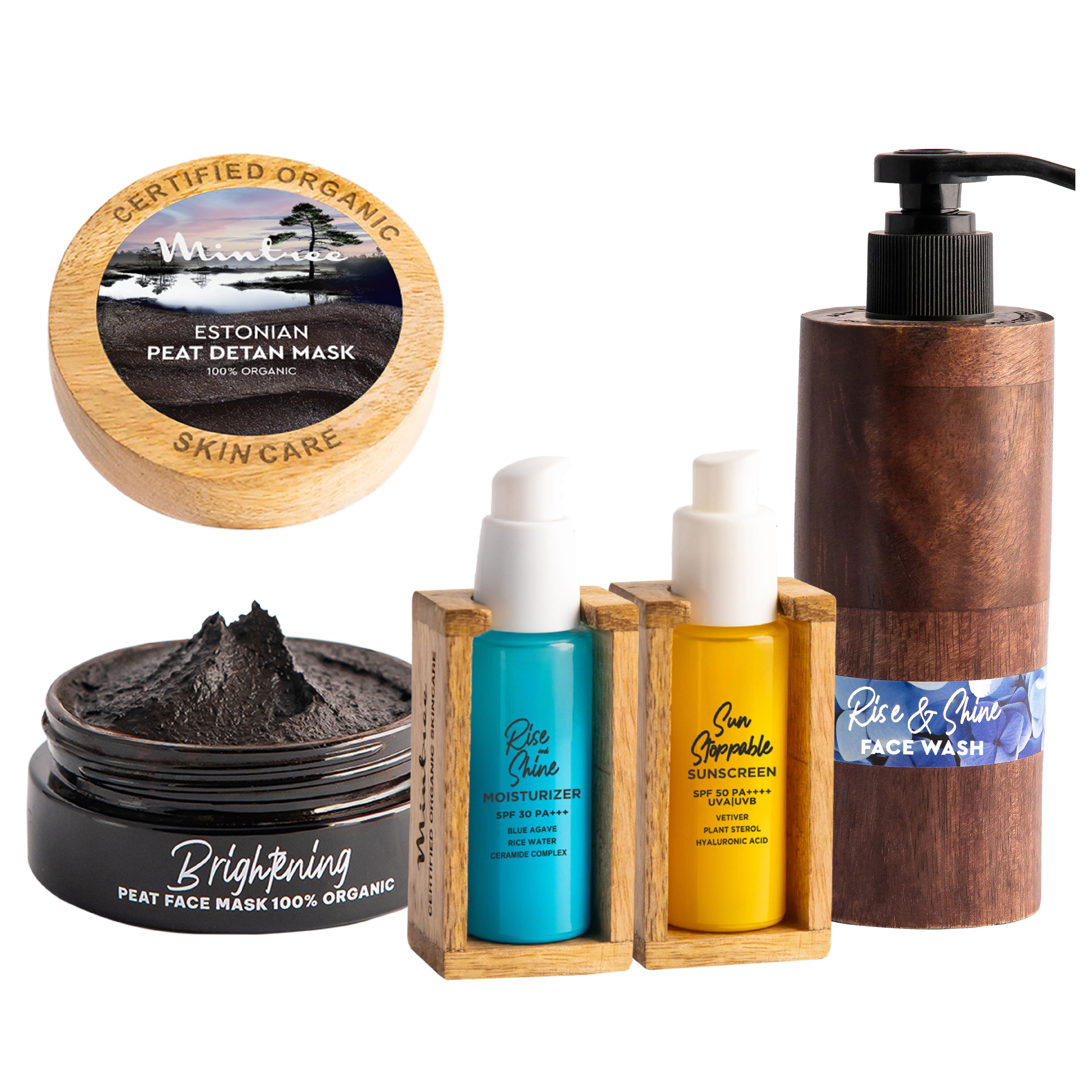 Rise&Shine Face Wash, Black Mask, Rise&Shine Moisturizer & Sunscreen