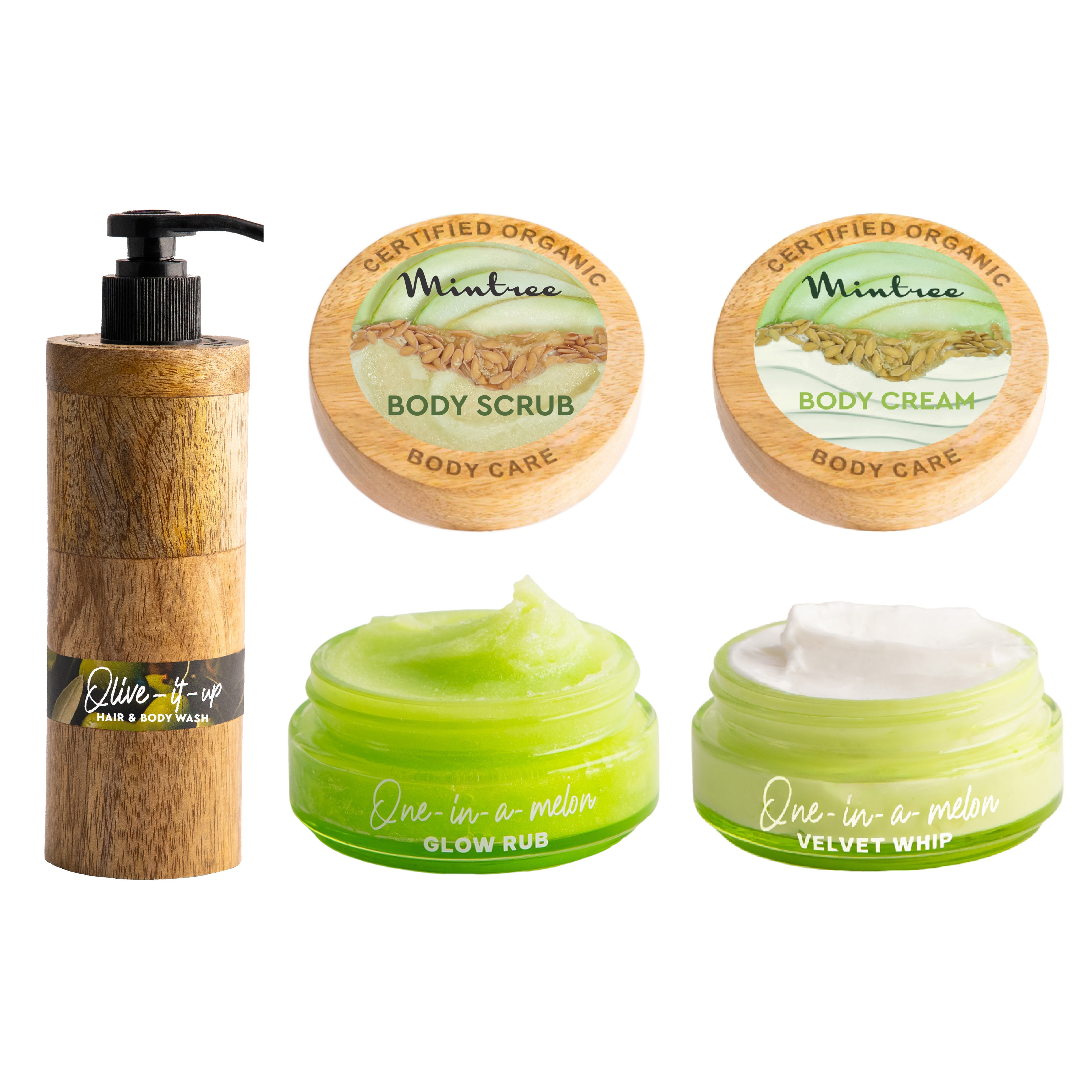 Olive Body Wash, Melon Body Scrub & Body Butter