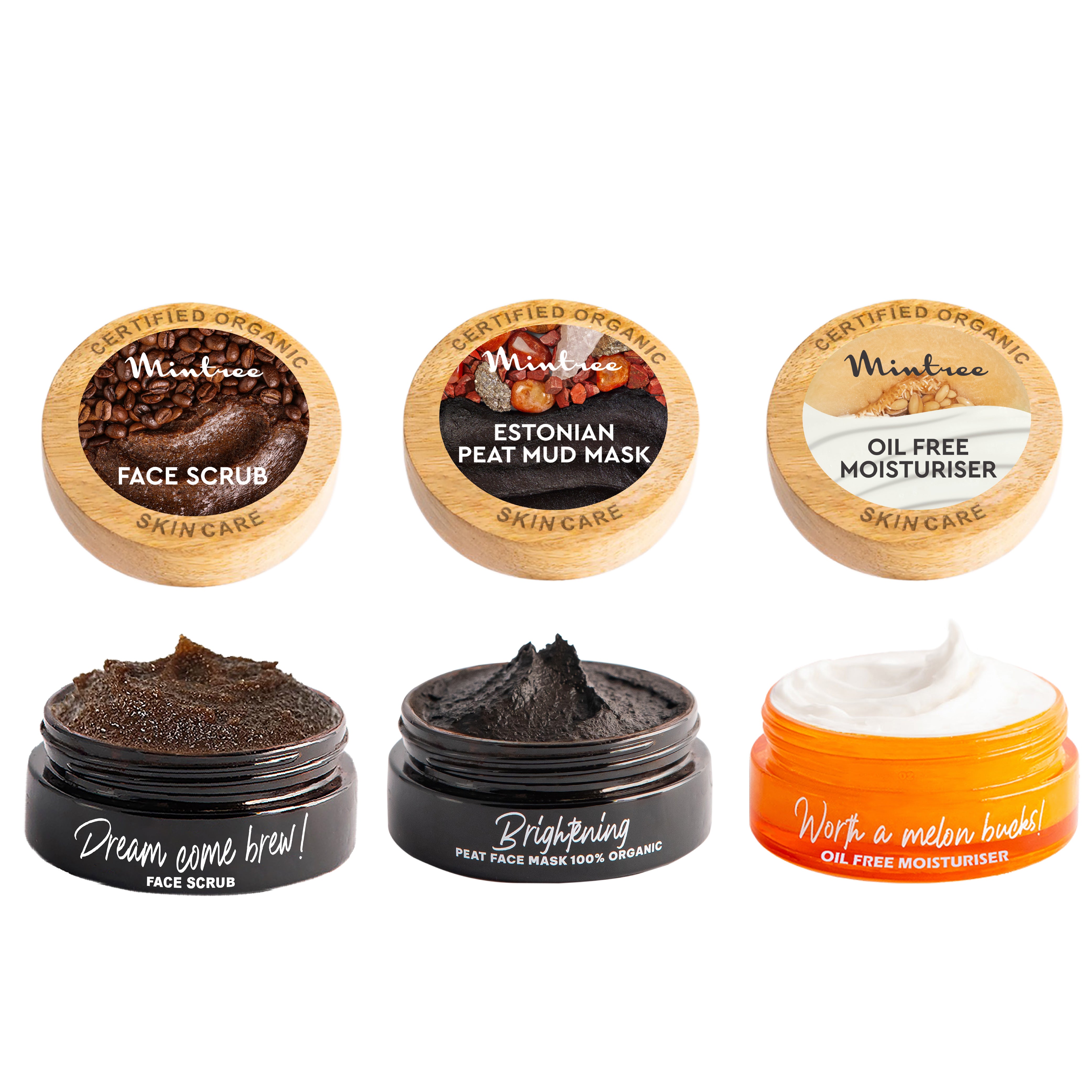 Coffee Scrub, Black Mask & Melon Moisturizer