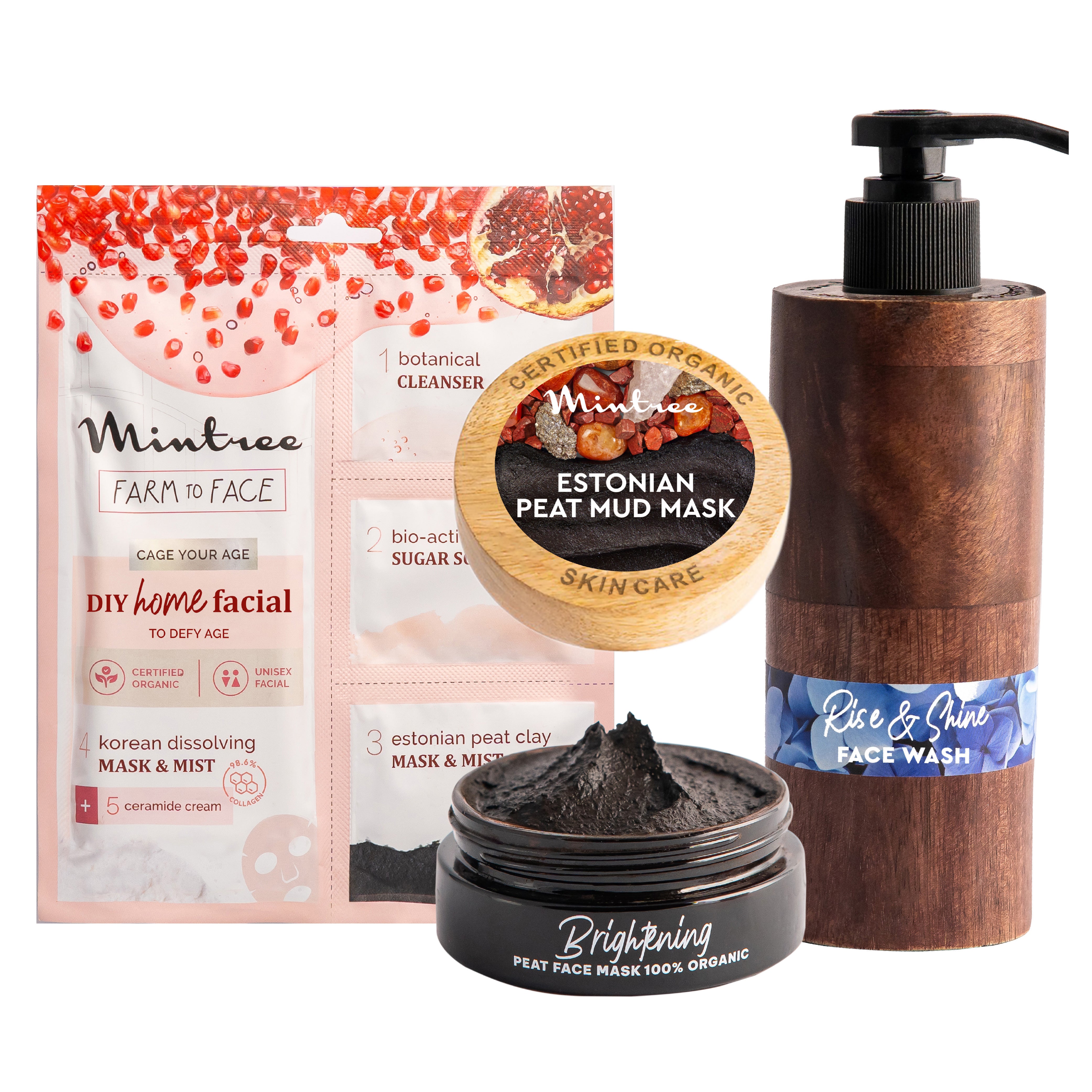Rise&Shine Face Wash, Black Mask & Pomogrante Home Facial Kit