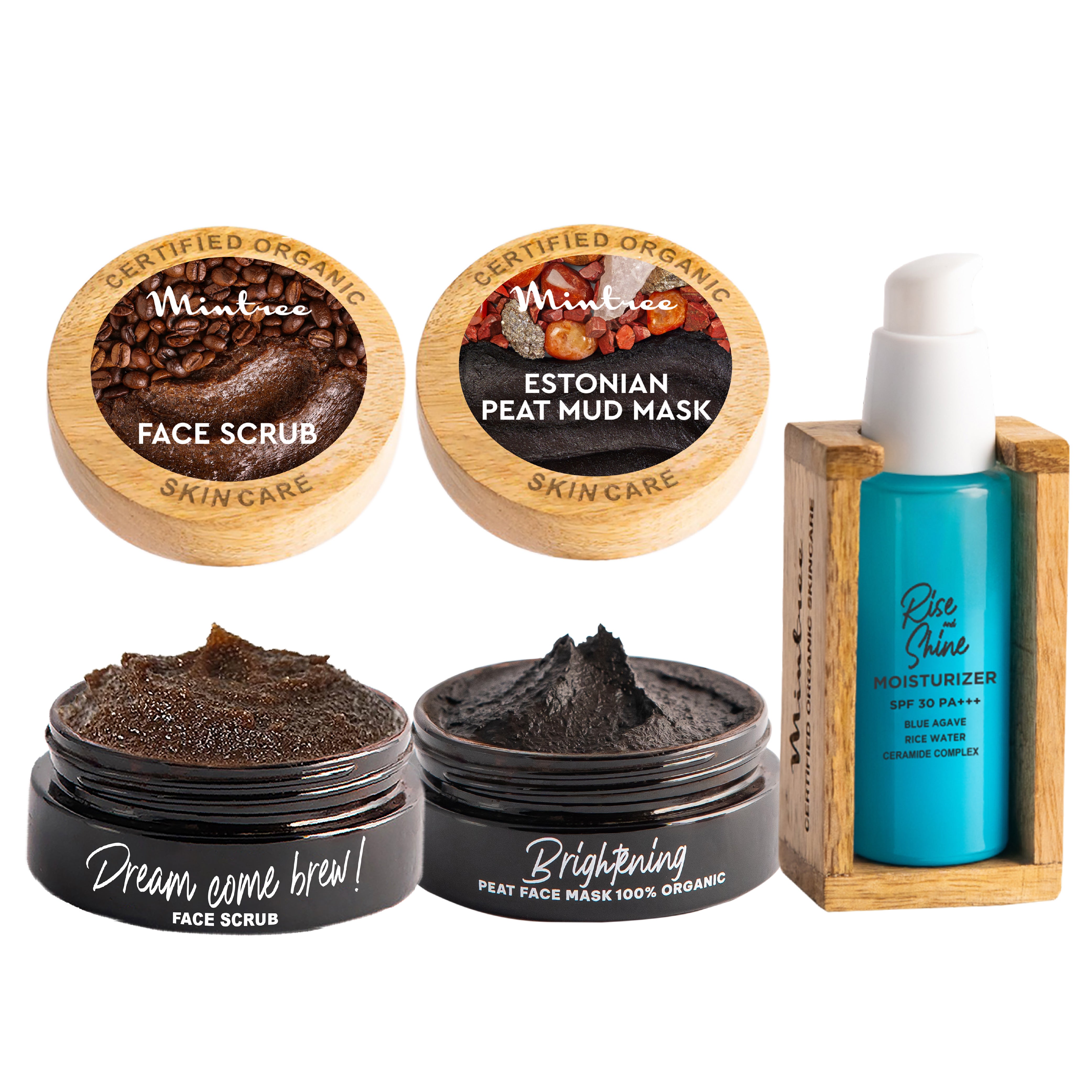 Coffee Face Scrub, Black Mask, Rise&Shine Moisturizer