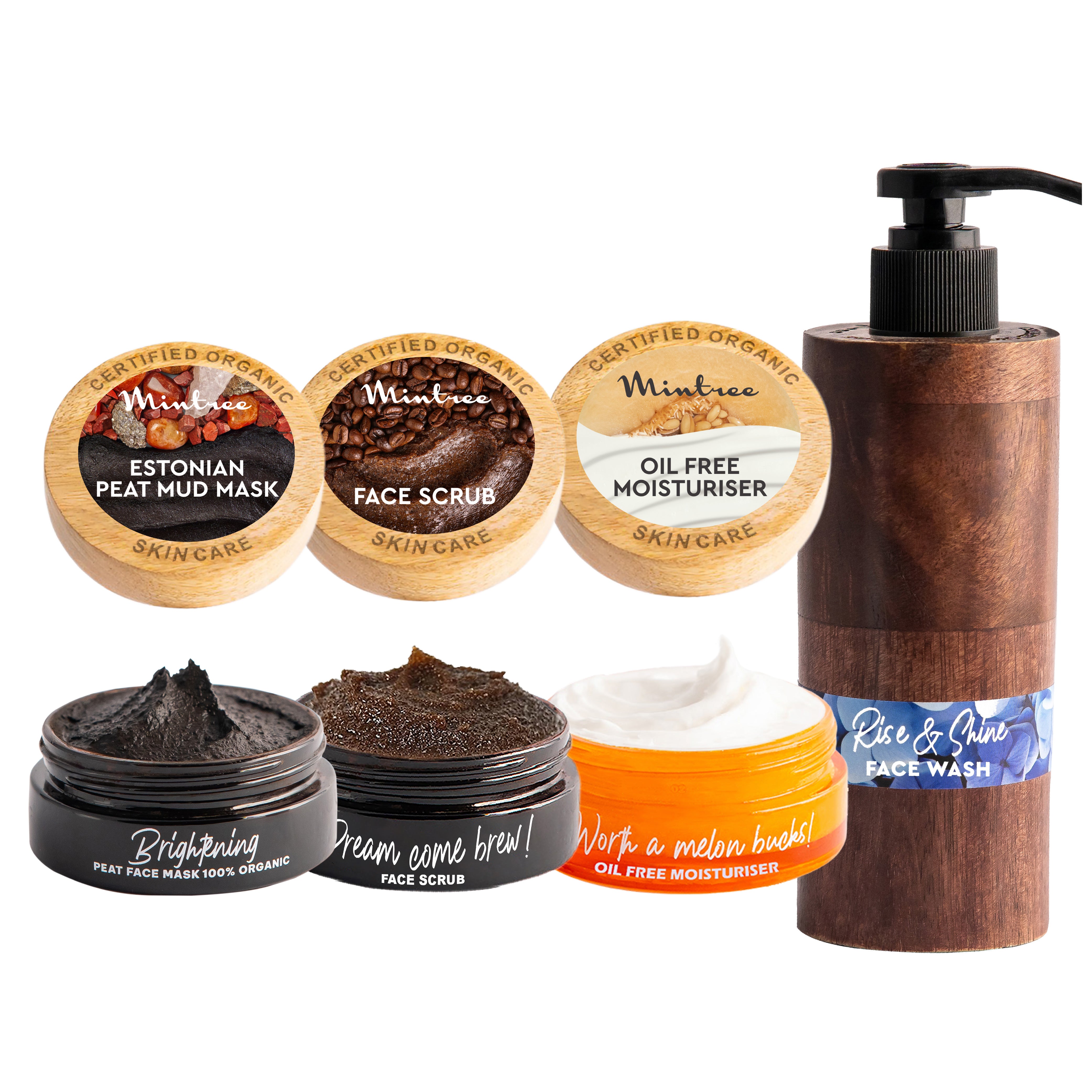 Coffee Scrub, Black Mask, Melon Moisturizer & Brightening Face Wash