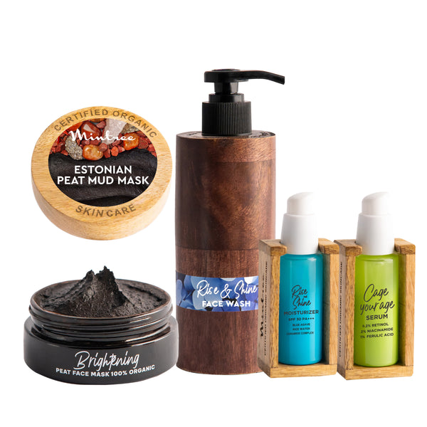 Cage Your Age Serum, Black Mask, Rise&Shine Face Wash & Rise&Shine Moisturizer