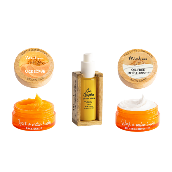 Melon Face Scrub, Moisturizer & Sunscreen